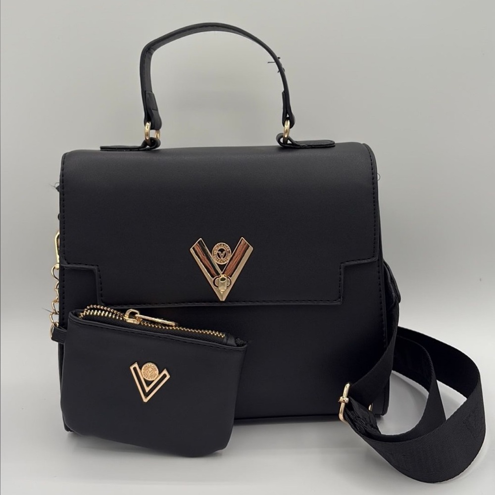 Valentino Orlandi Black Satchel with Gold Accents